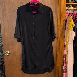 Black satin like button down Mini Dress